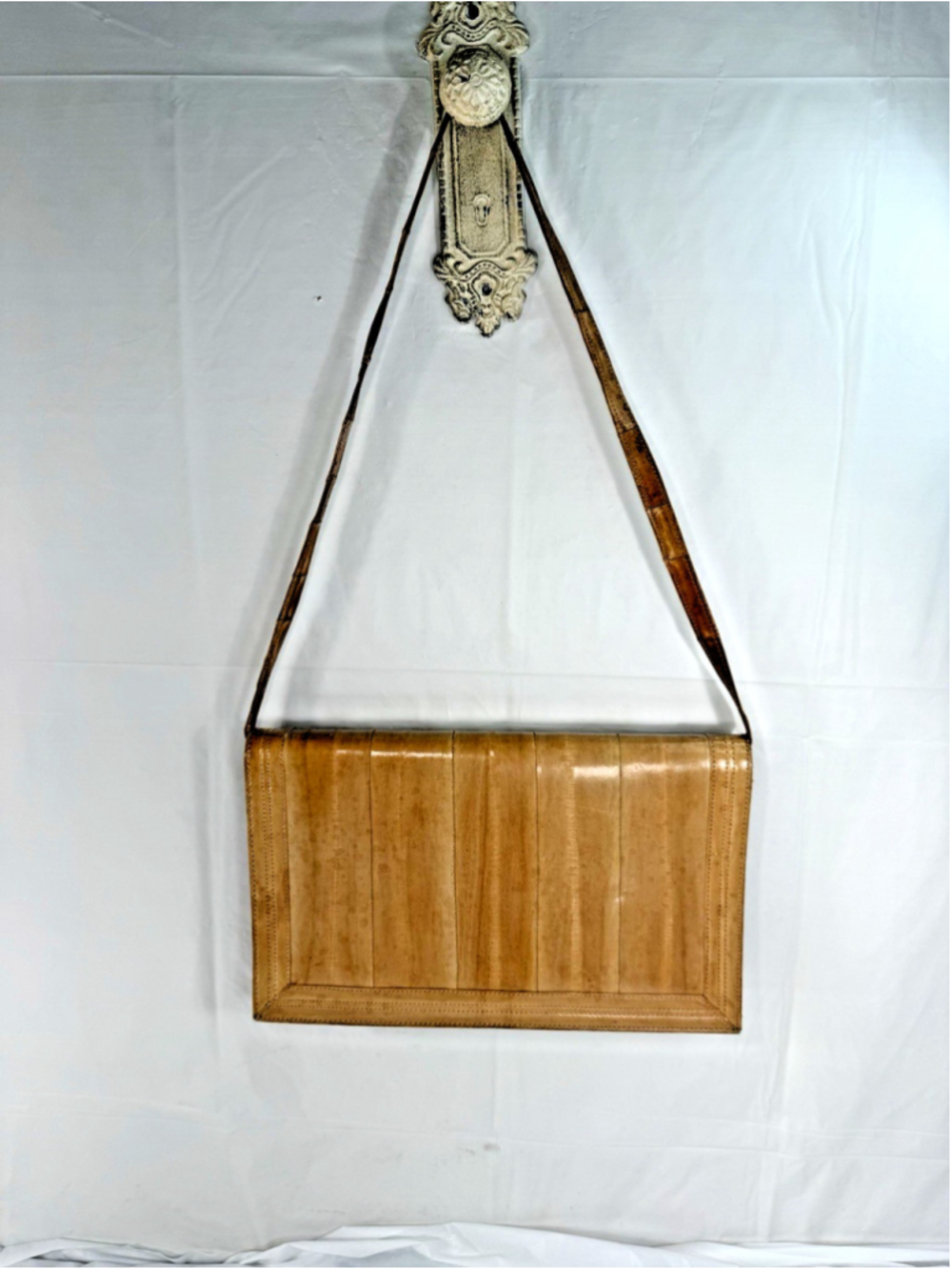 Vintage 80's Sunco Genuine Eel Skin Messenger Bag in beige
